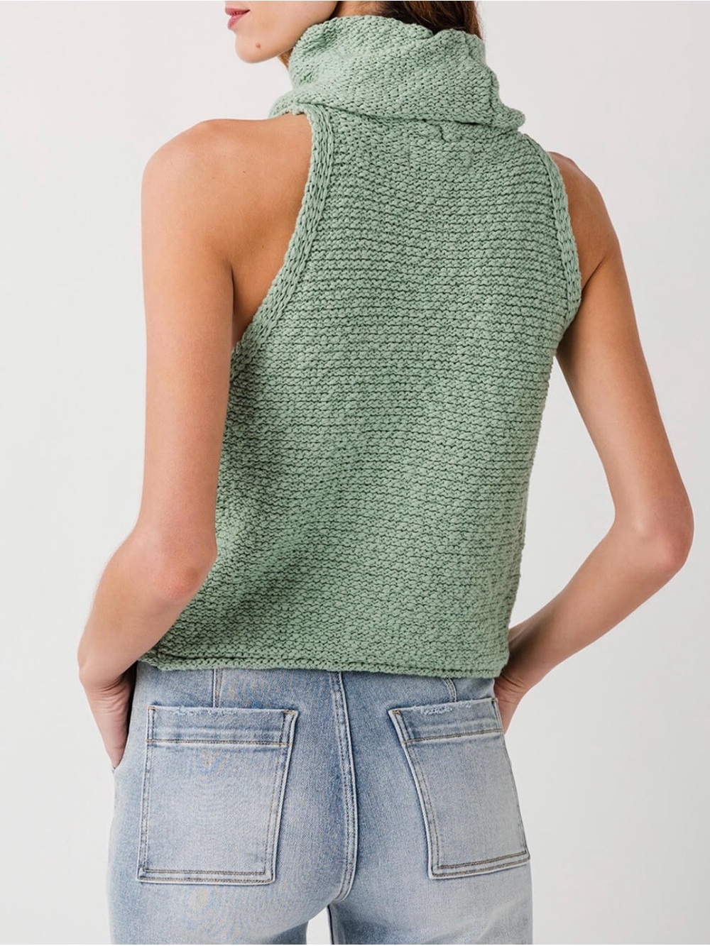 Sage Cotton Knit Cowl Neck Sweater Tank Top Small Sleeveless By Together - Picture 9 of 14
